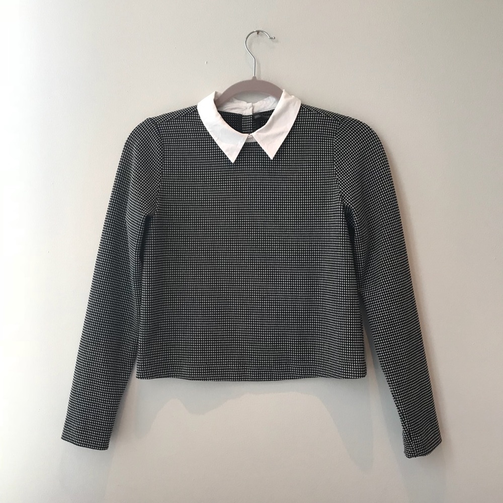 ZARA black and white shirt with Peter Pan collar